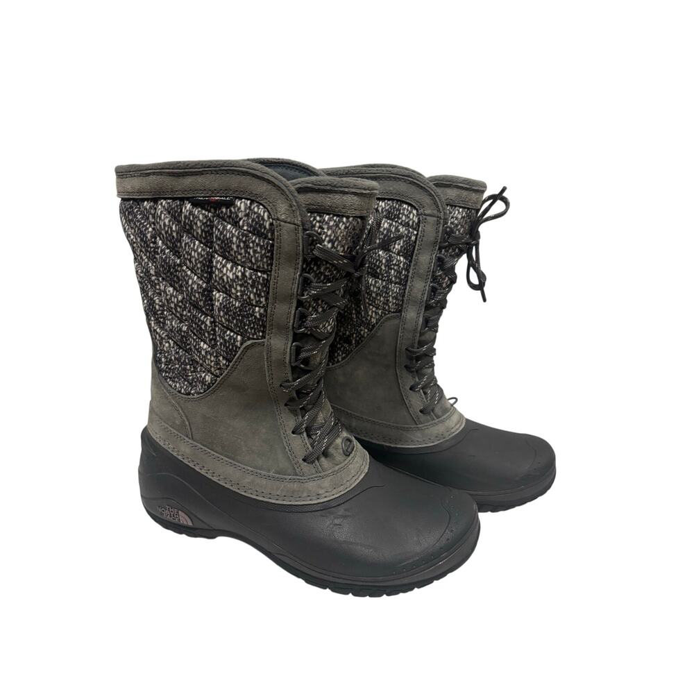 The North Face ThermoBall Women 7.5 Insulated Winter Snow Boots Gray Black